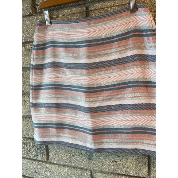 Striped Pastel Pink & Blue Loft Petite Skirt With Zipper Closure - Picture 2 of 5